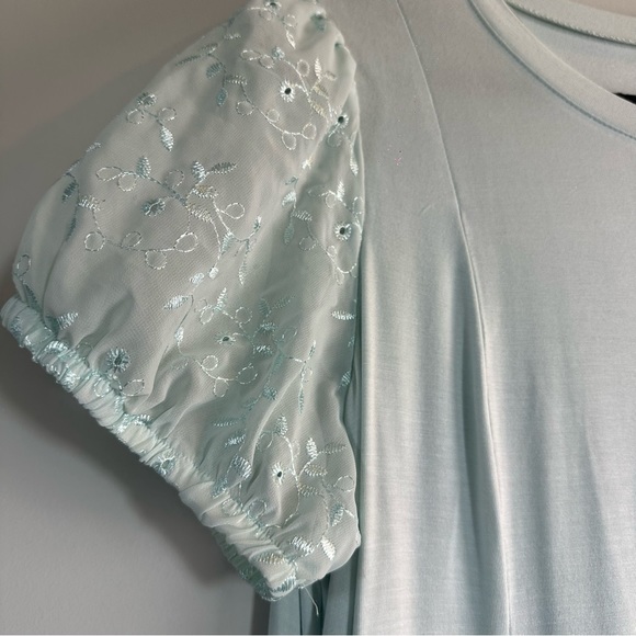 Torrid Super Soft Fit & Flare Dress 1X Pale Blue Embroidered Puff Sleeve NWT.B15 - Picture 5 of 10